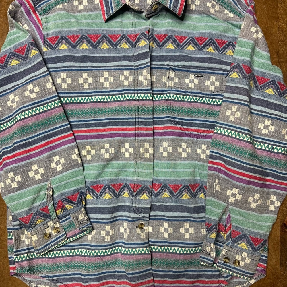 Cabin Creek Petite Vintage Multicolor Striped Button-Up